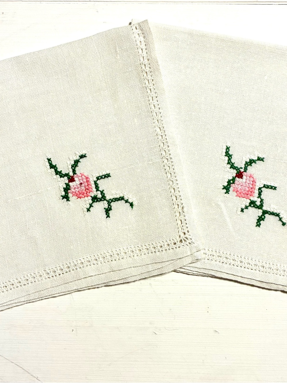 Embroidered Pink Rose Linen Napkins - Home Accents
